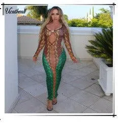 Spaghetti Strap Slim Sexy Backless Sleeveless Robe Stylish Metallic Color Night Club Dress
