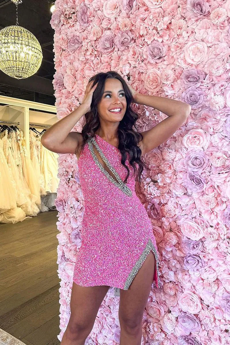 Sparkly One Shoulder Bodycon Sequins Short Homecoming Dresses