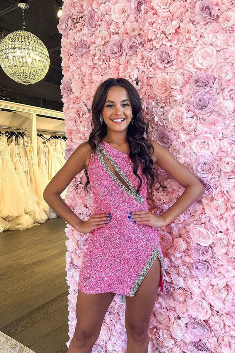 Sparkly One Shoulder Bodycon Sequins Short Homecoming Dresses