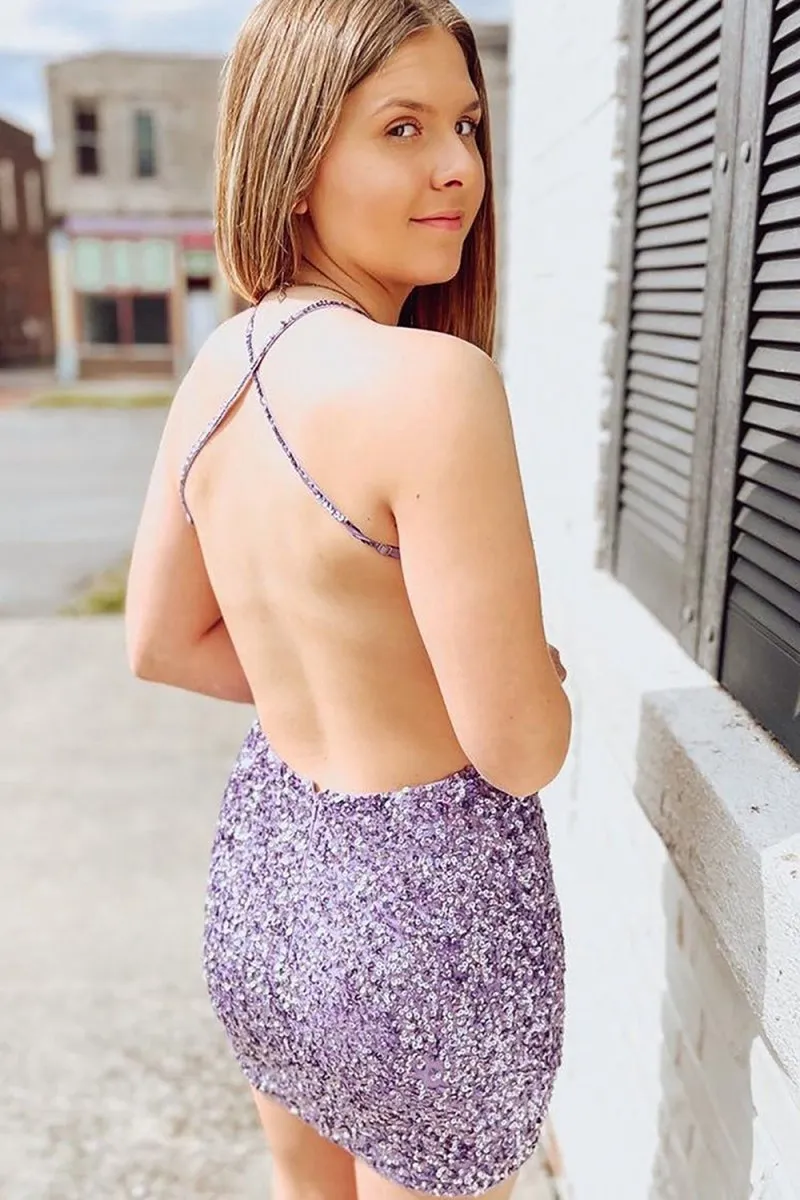Sparkly Sequins Bodycon Homecoming Dresses with Criss Cross Back