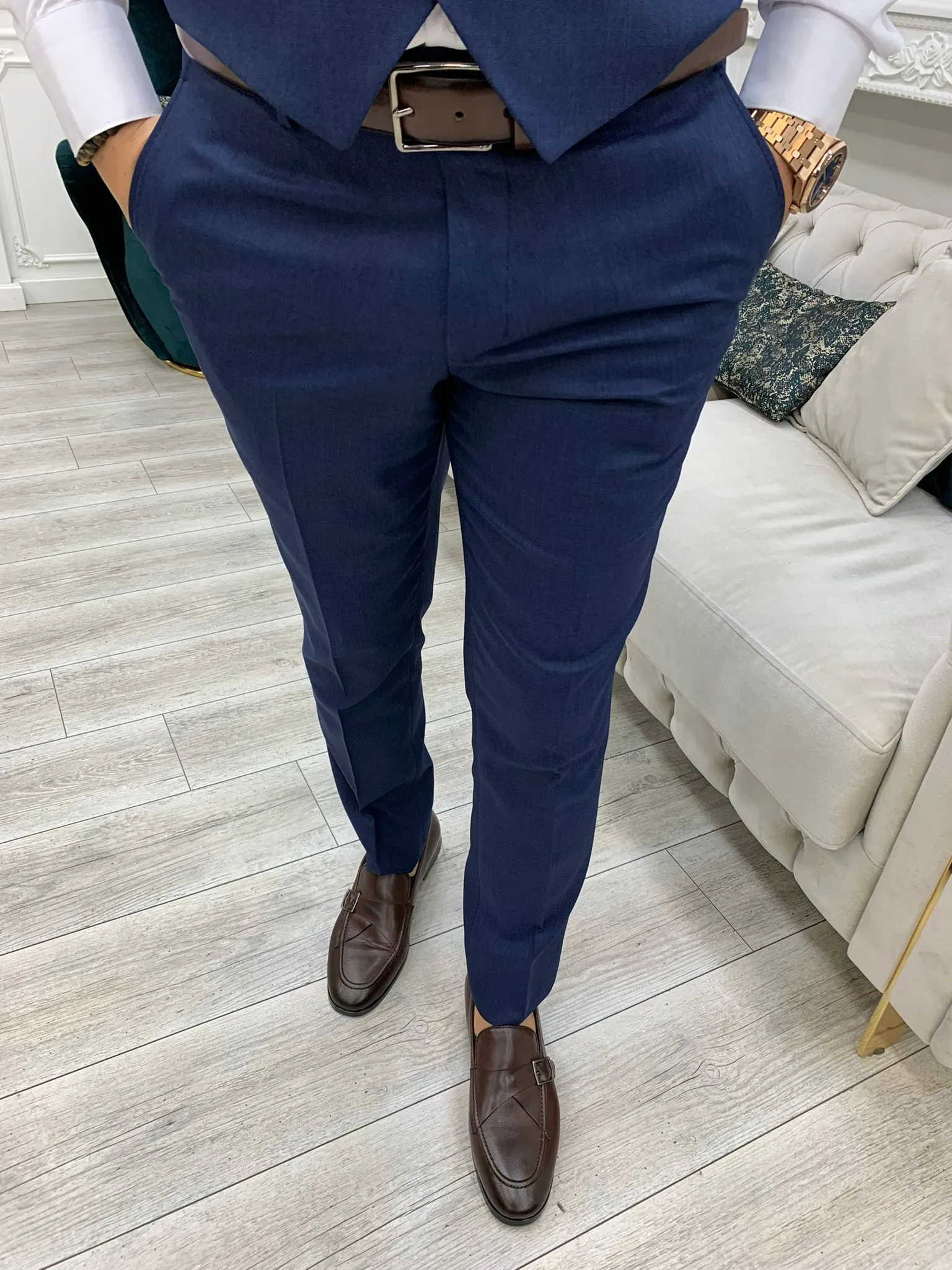 Stefano Navy Blue Slim Fit Suit - A Versatile Three-Piece Ensemble