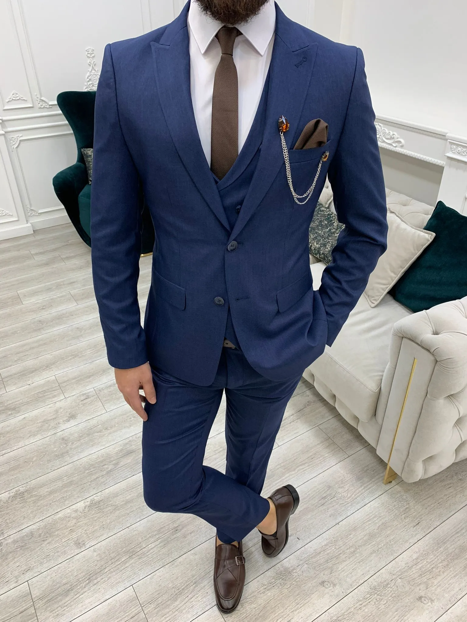 Stefano Navy Blue Slim Fit Suit - A Versatile Three-Piece Ensemble