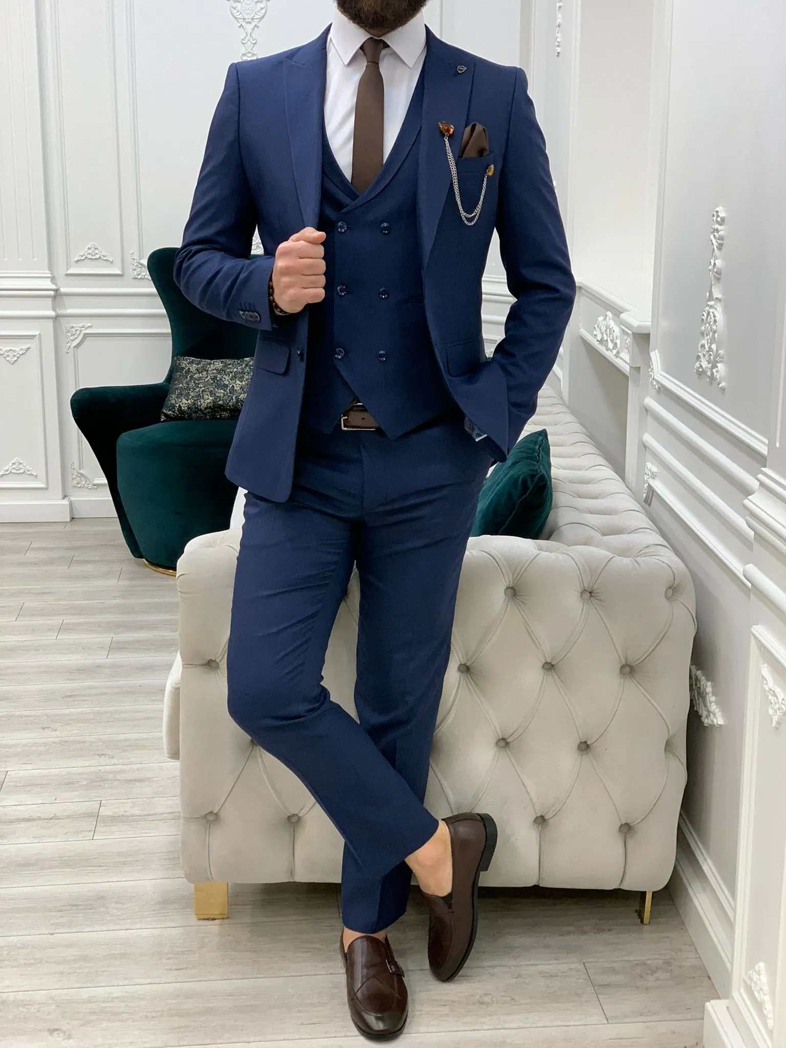 Stefano Navy Blue Slim Fit Suit - A Versatile Three-Piece Ensemble