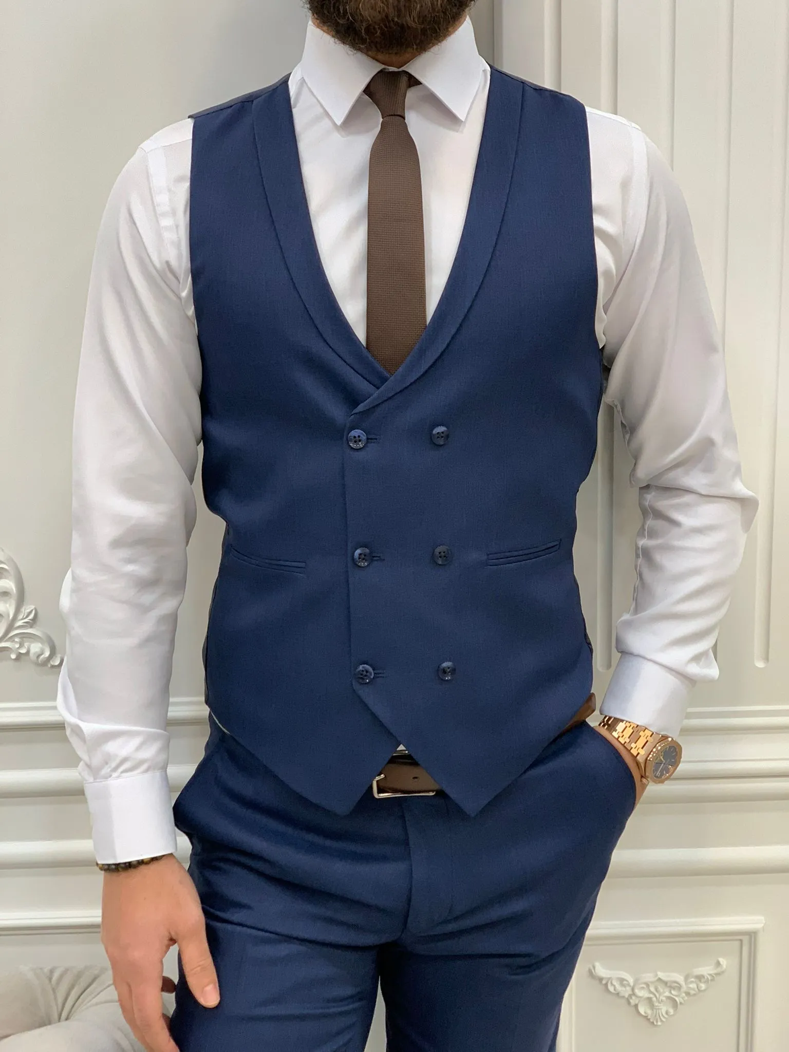 Stefano Navy Blue Slim Fit Suit - A Versatile Three-Piece Ensemble