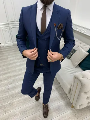 Stefano Navy Blue Slim Fit Suit - A Versatile Three-Piece Ensemble