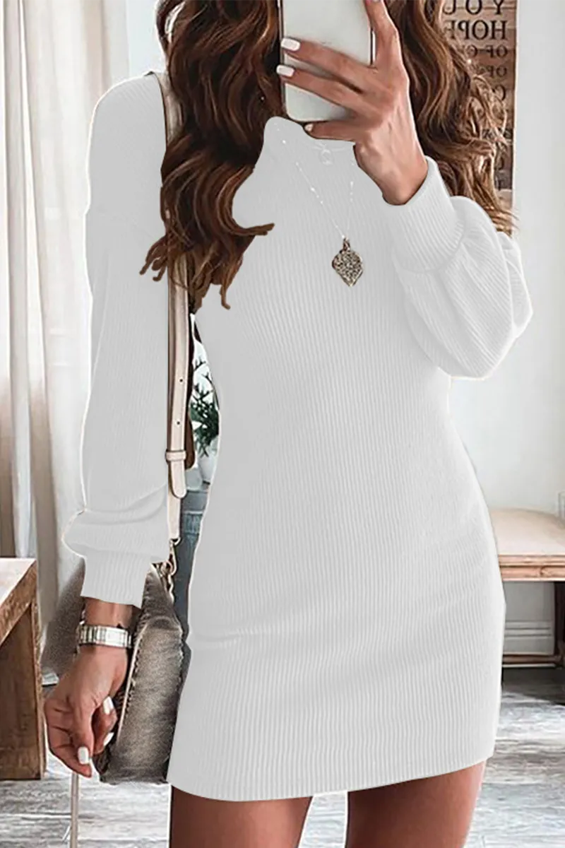 Street Solid O Neck Pencil Skirt Dresses(8 Colors)