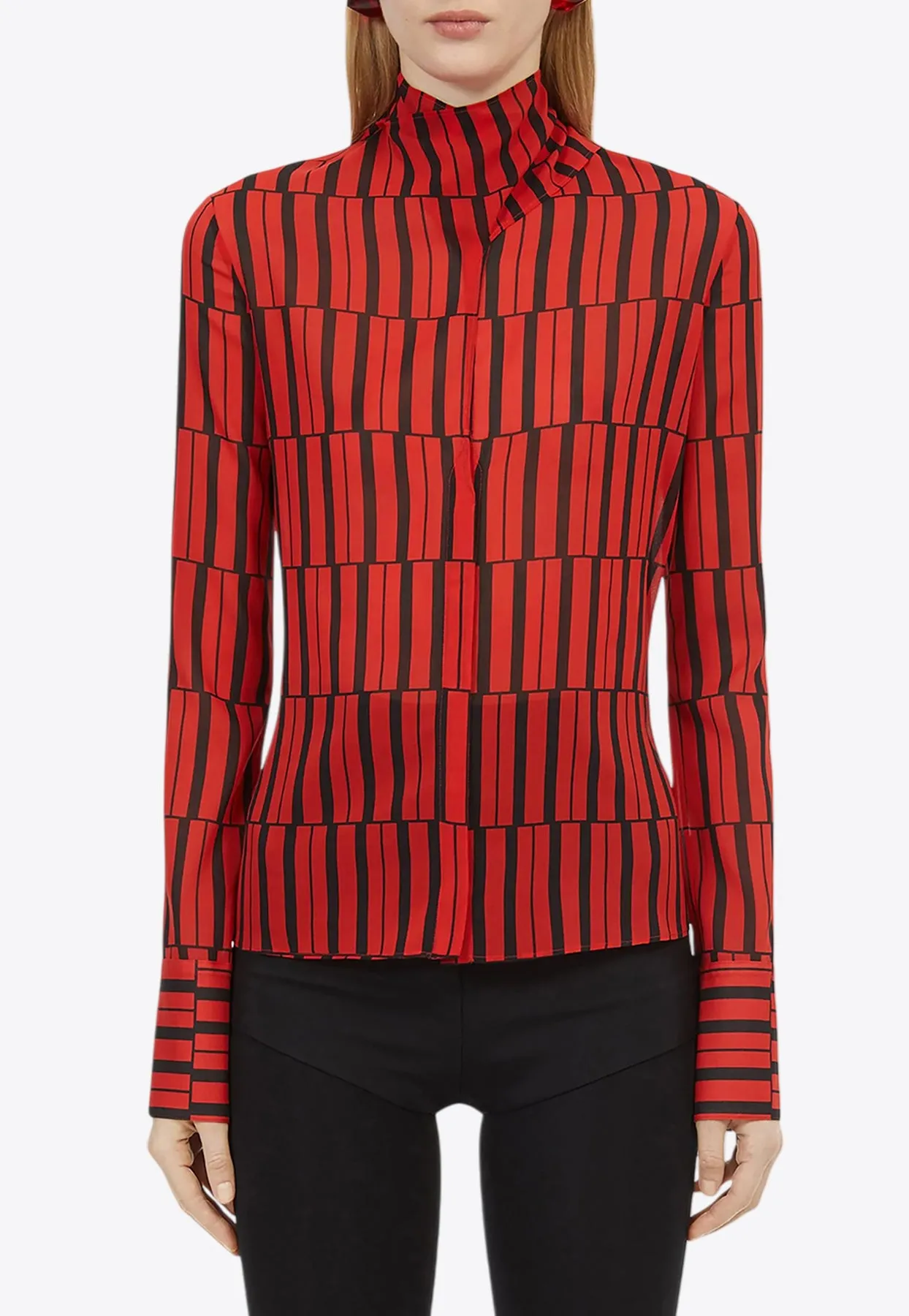 Stripe Print Long-Sleeved Blouse