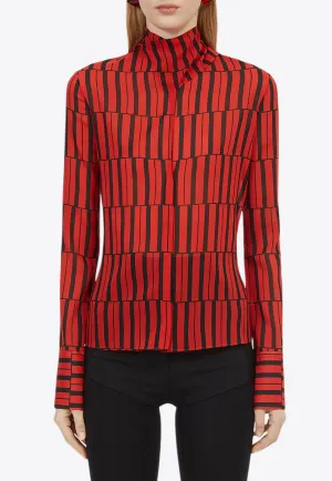 Stripe Print Long-Sleeved Blouse