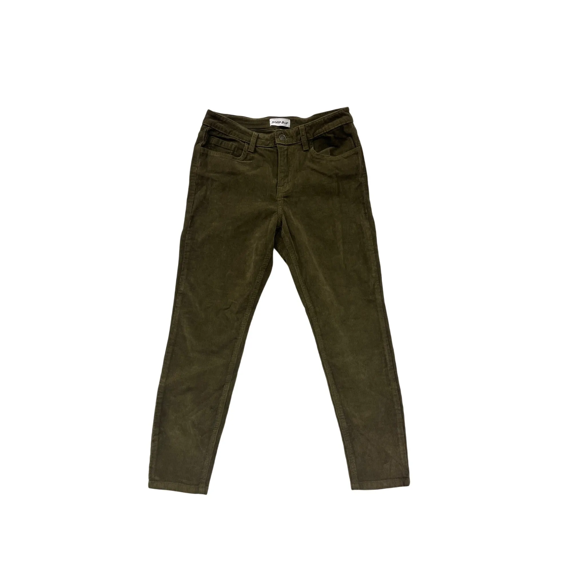 Studio Blue Womens Olive Green Corduroy Pants Size 29 Cotton Blend Stretch Slim Fit #6856