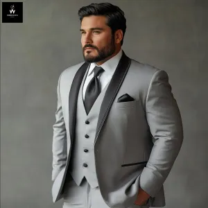 Stylish Shawl Lapel Grey Wedding Tuxedo for Big Men | Tailored Fit