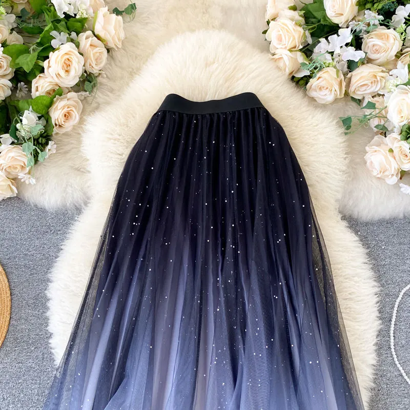 Summer Skirt Star Sequin skirt High Waist long Skirt  Women skirt