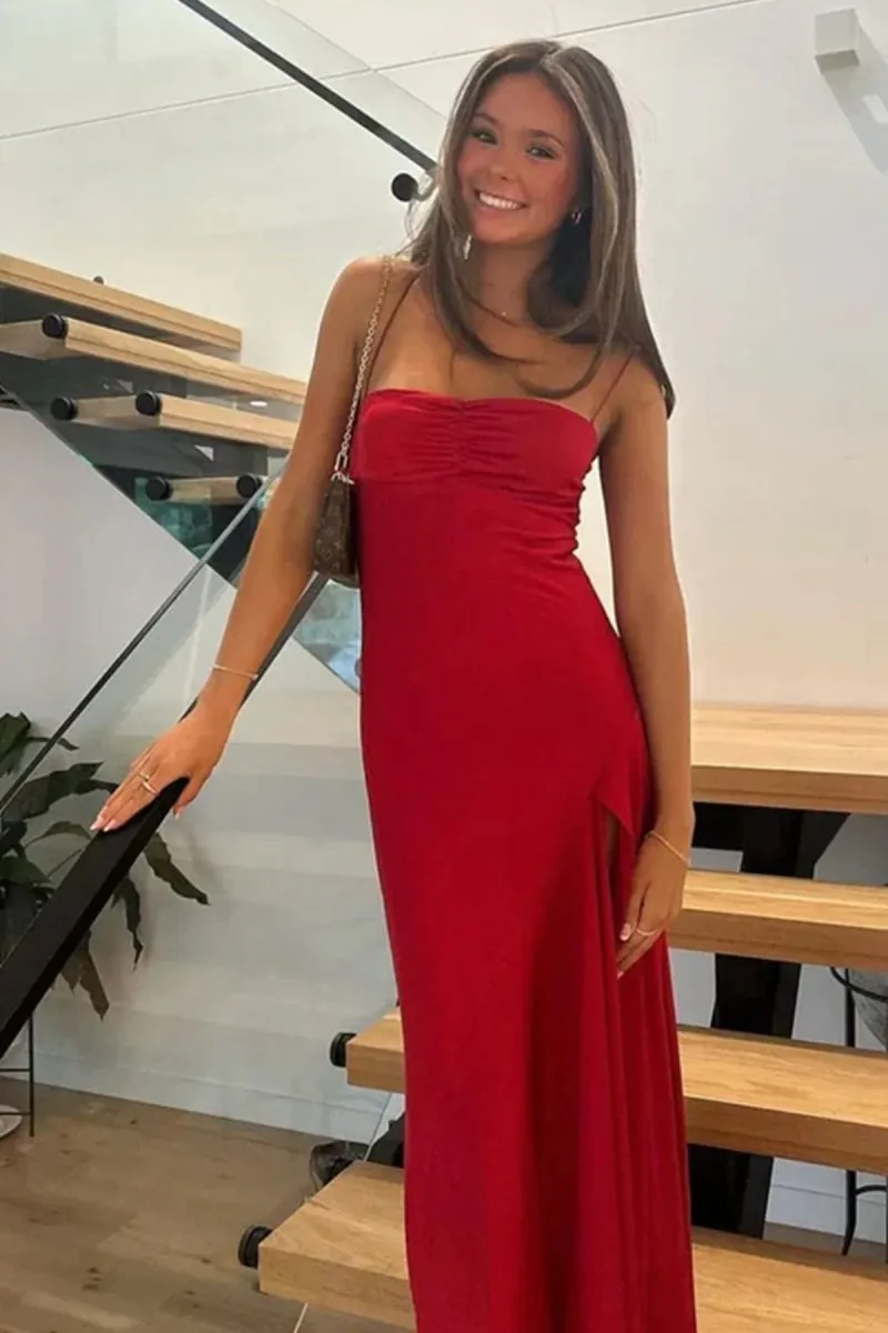 Sweetheart Long Sheath Prom Dresses with Split