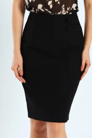 Tab Detail Pencil Skirt - Black