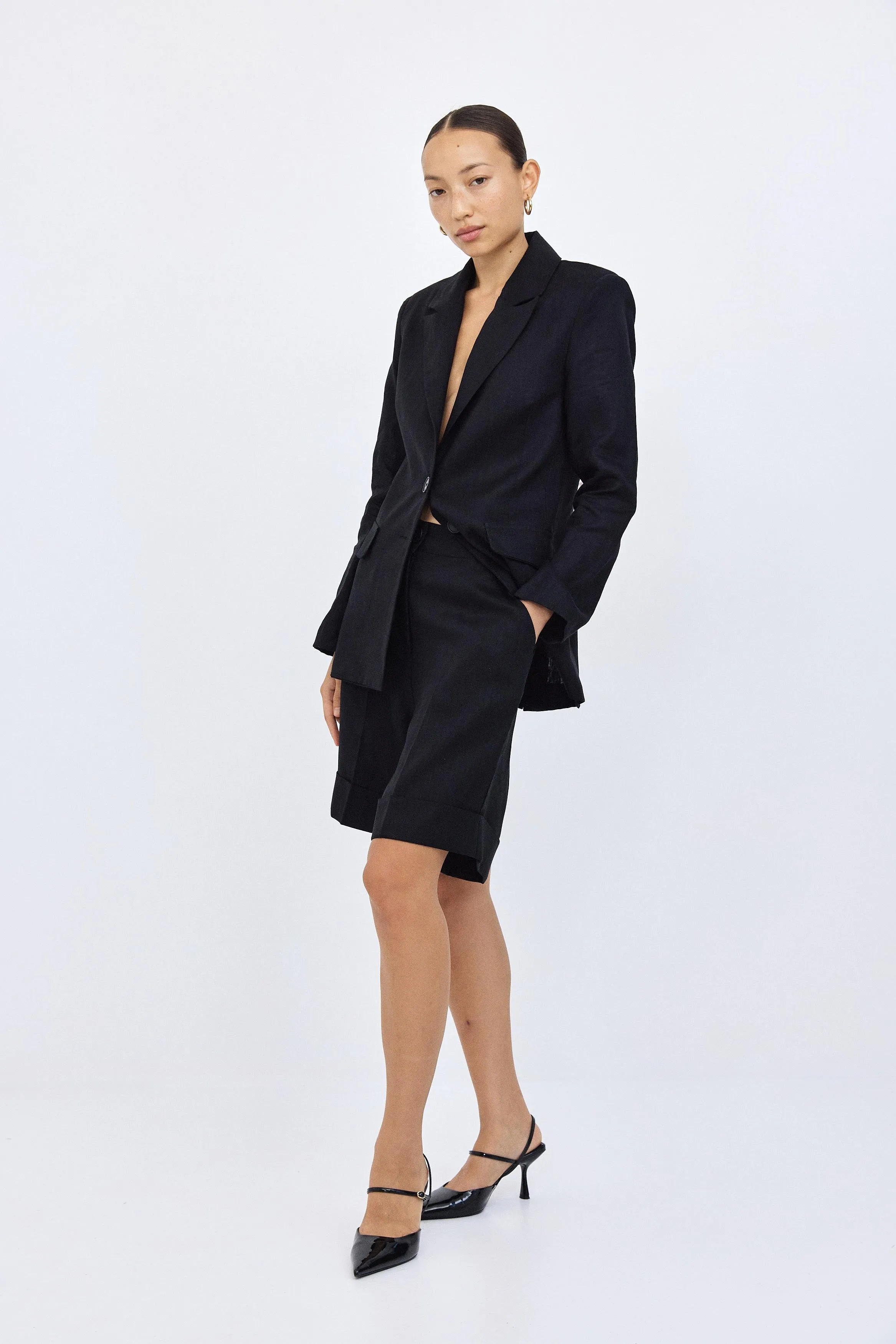 Tailored Linen Jacket - Navy