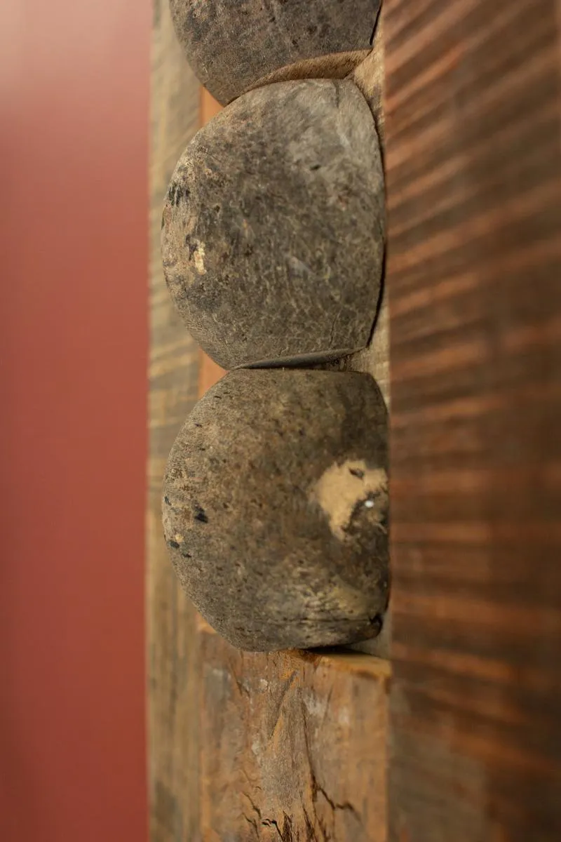 Tall Vertical Recycled Wood Framed Mirror with Balls Detail