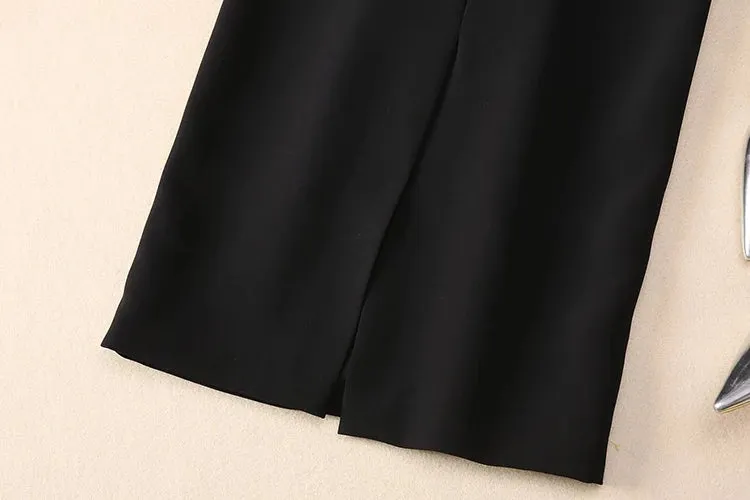 Tami V-Neck Embroidery Appliques Jacket   Slit Pencil Skirt Office Lady Two Piece Set