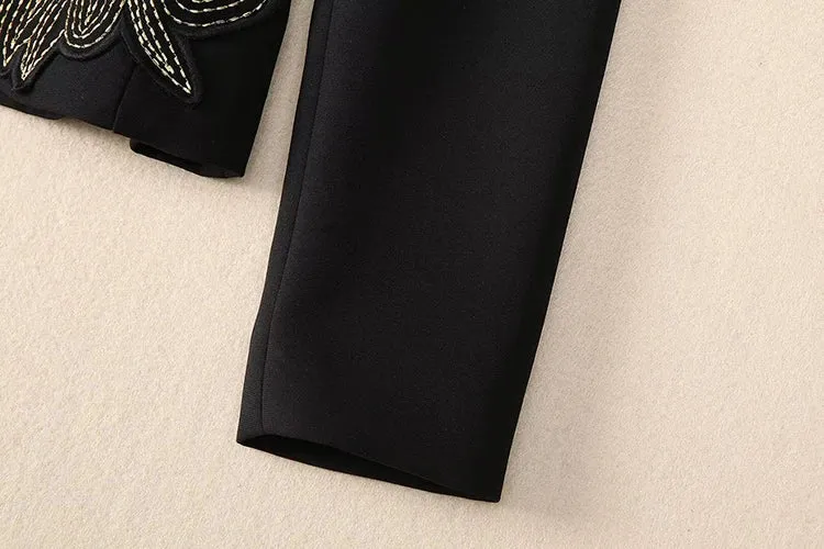 Tami V-Neck Embroidery Appliques Jacket   Slit Pencil Skirt Office Lady Two Piece Set