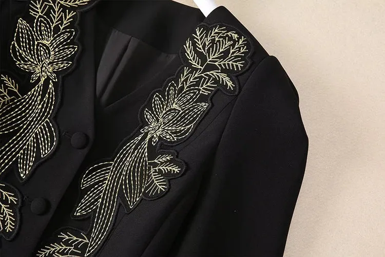 Tami V-Neck Embroidery Appliques Jacket   Slit Pencil Skirt Office Lady Two Piece Set