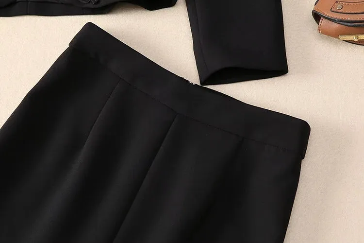 Tami V-Neck Embroidery Appliques Jacket   Slit Pencil Skirt Office Lady Two Piece Set