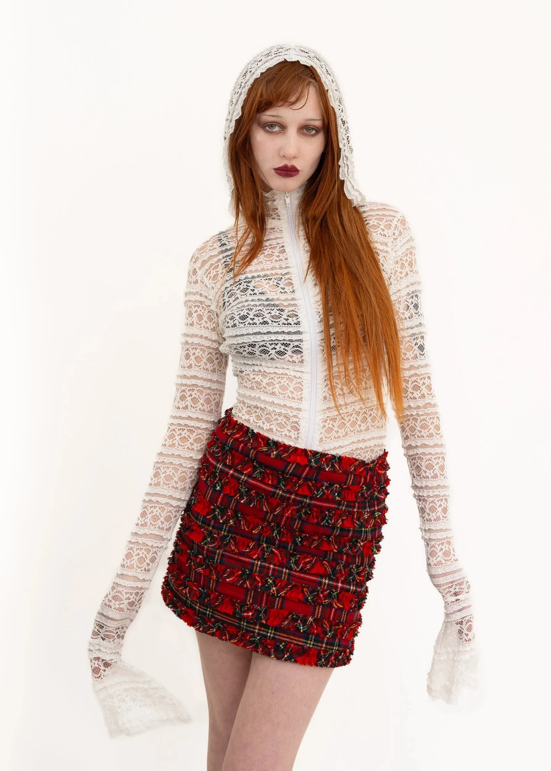 Tartan ruffle mini skirt