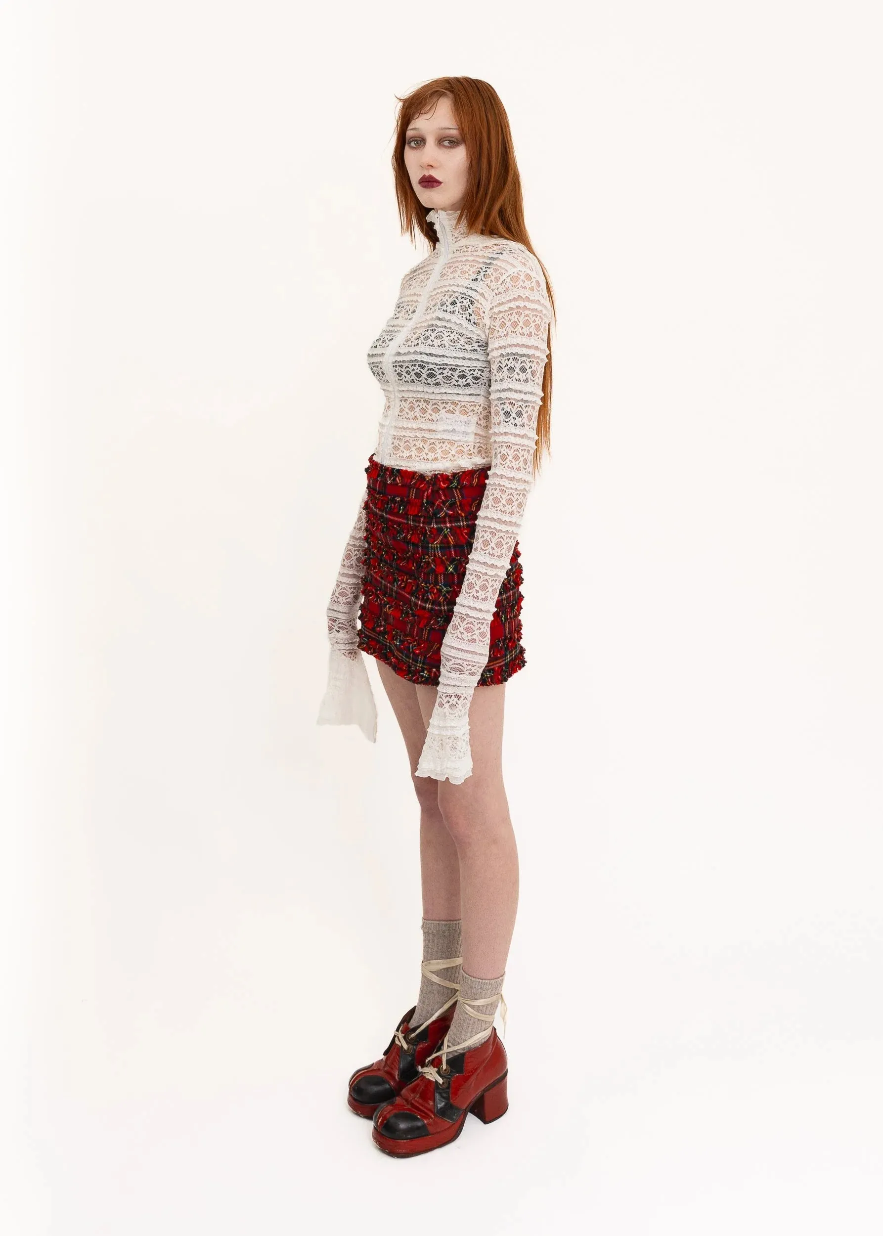 Tartan ruffle mini skirt