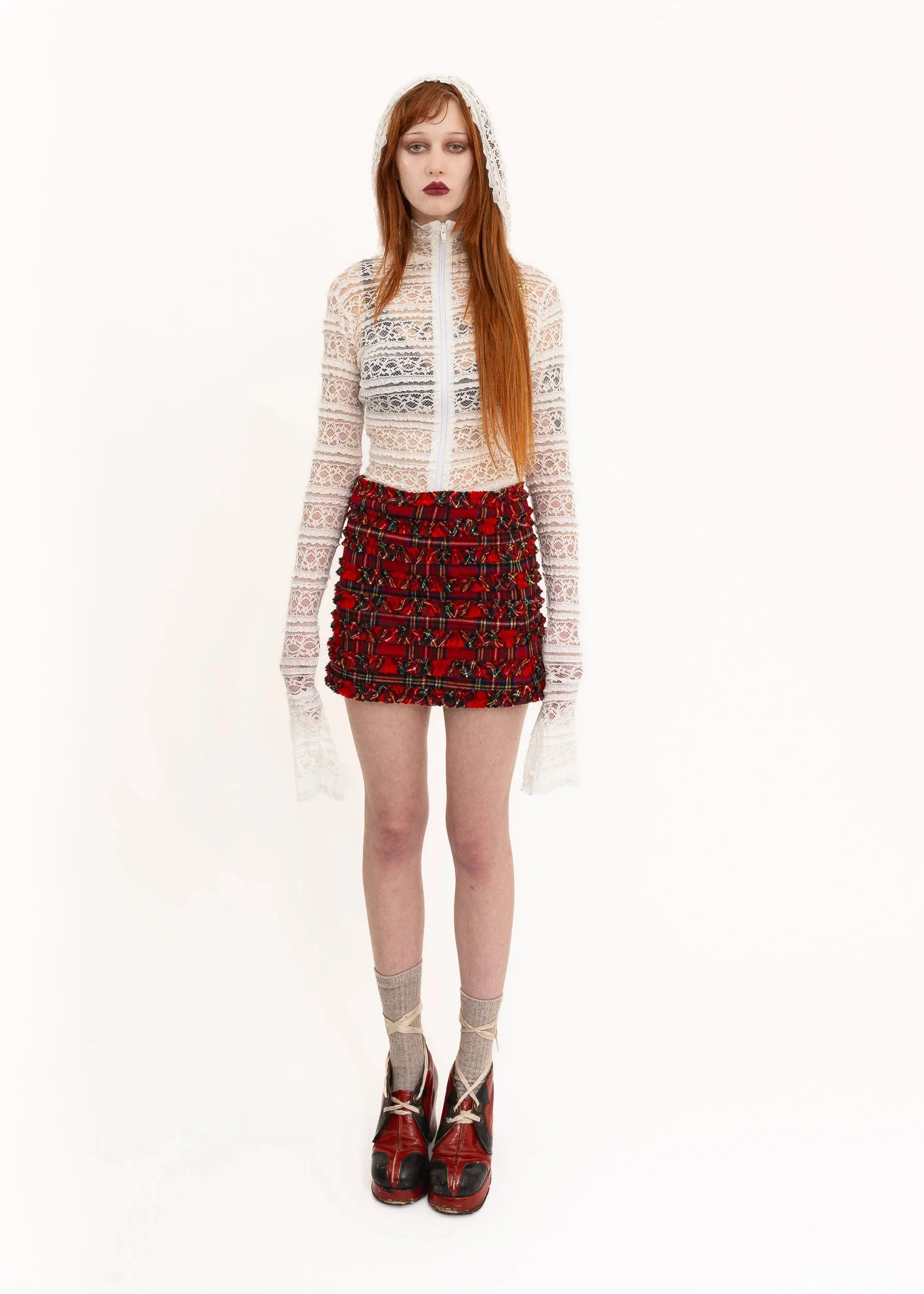 Tartan ruffle mini skirt
