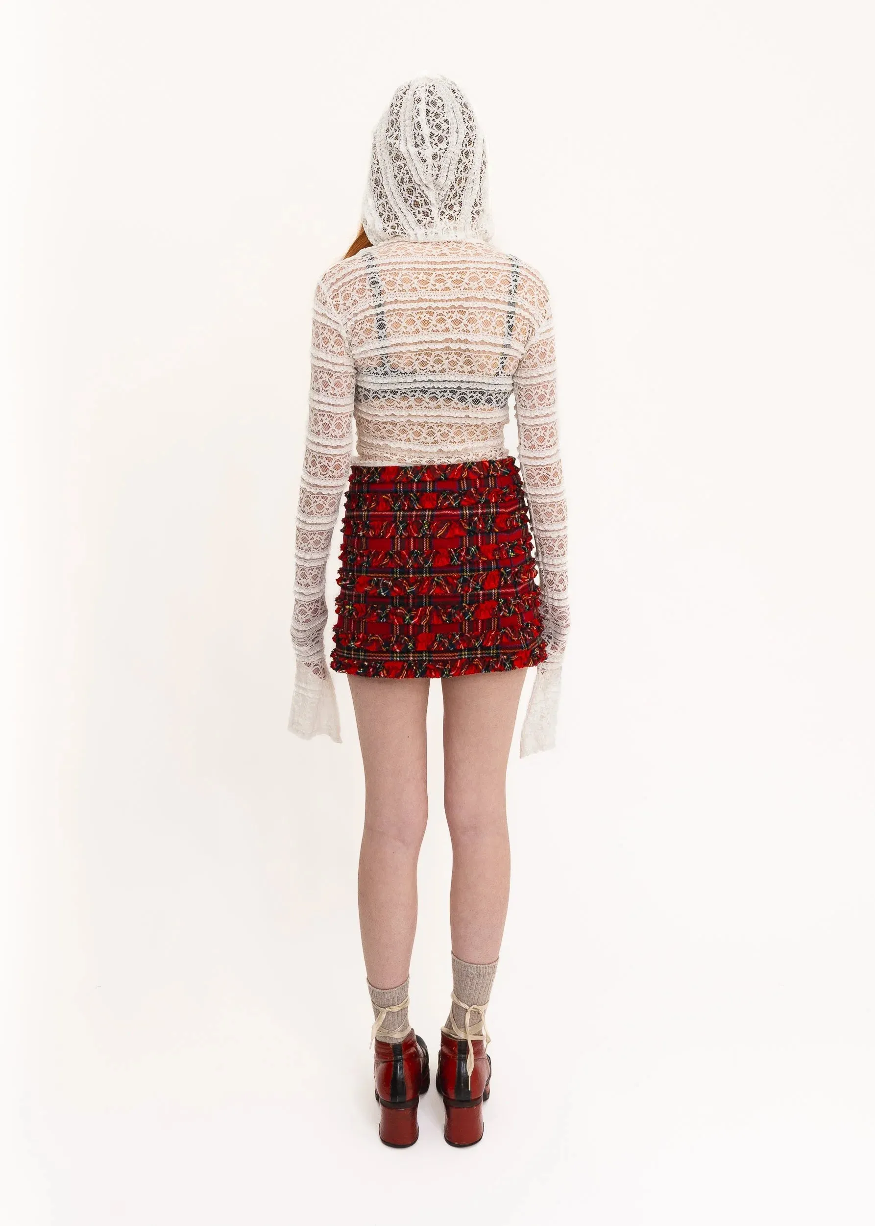 Tartan ruffle mini skirt