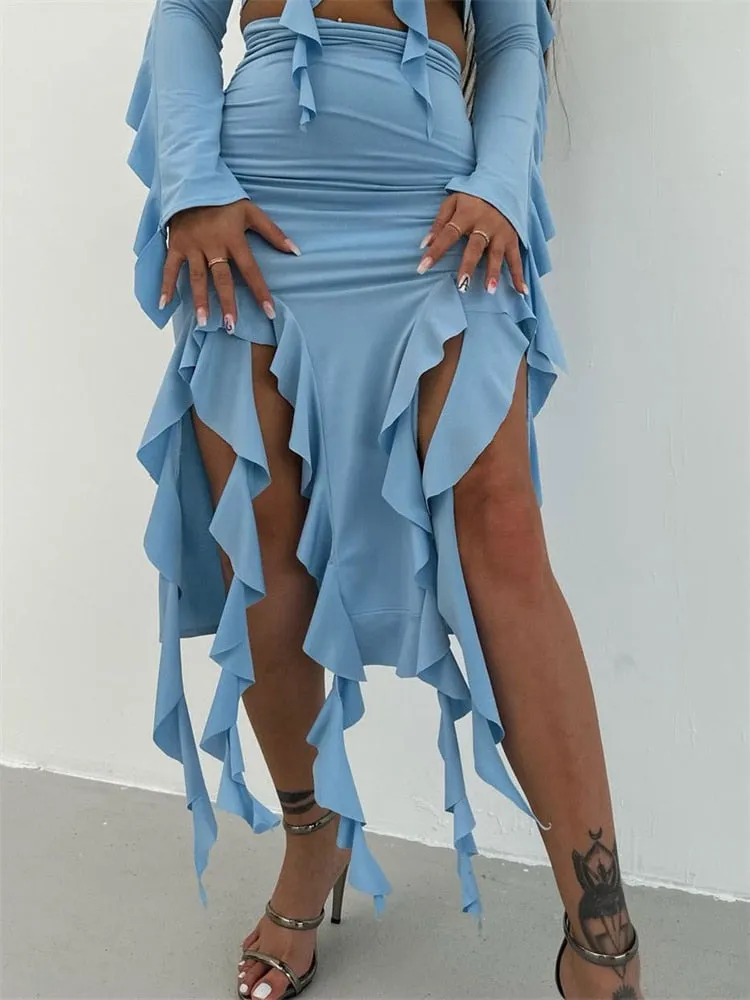 Tassel Ruffled High Waist Boho Skirt - multiple colors