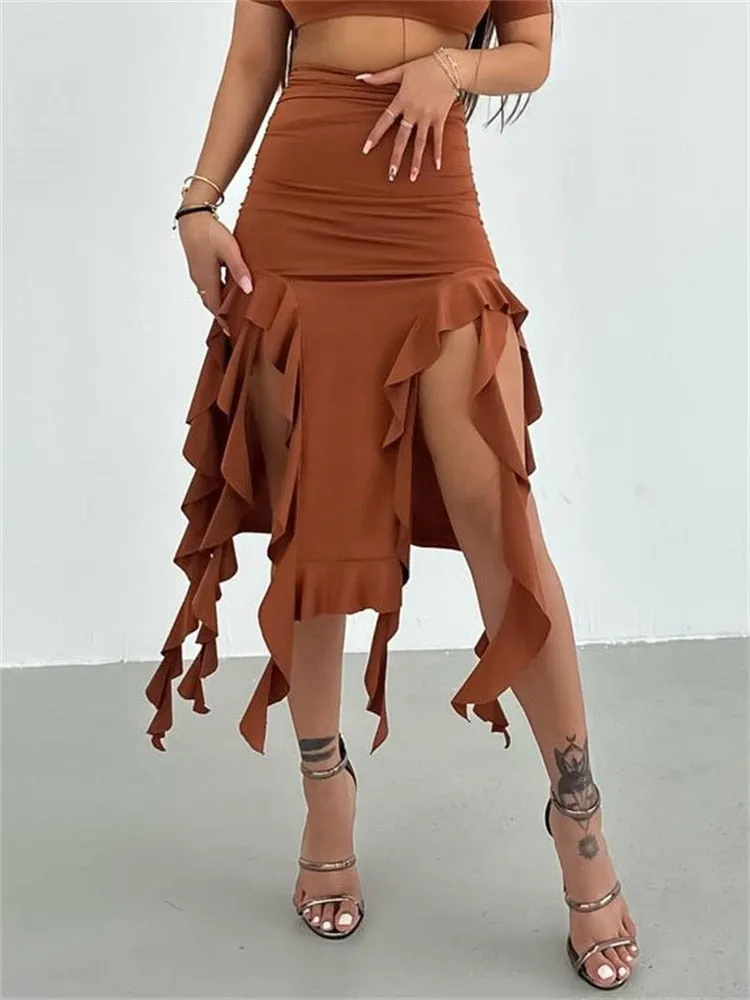 Tassel Ruffled High Waist Boho Skirt - multiple colors