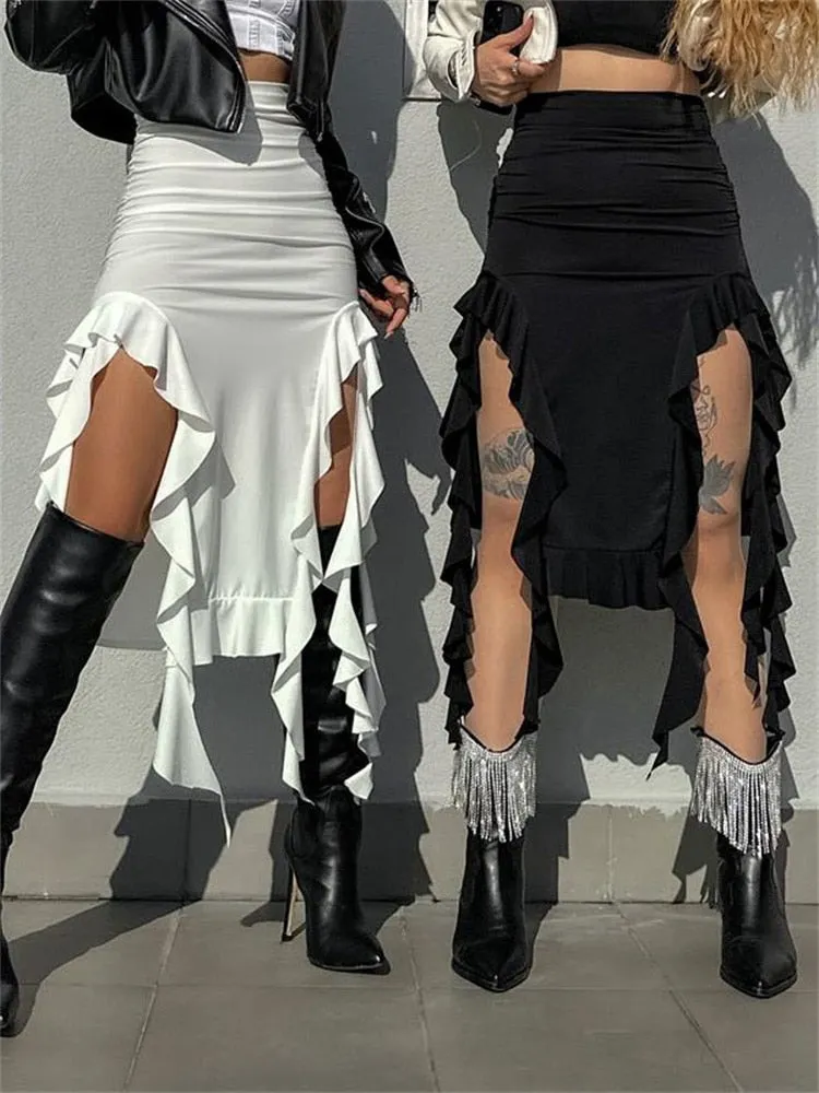 Tassel Ruffled High Waist Boho Skirt - multiple colors