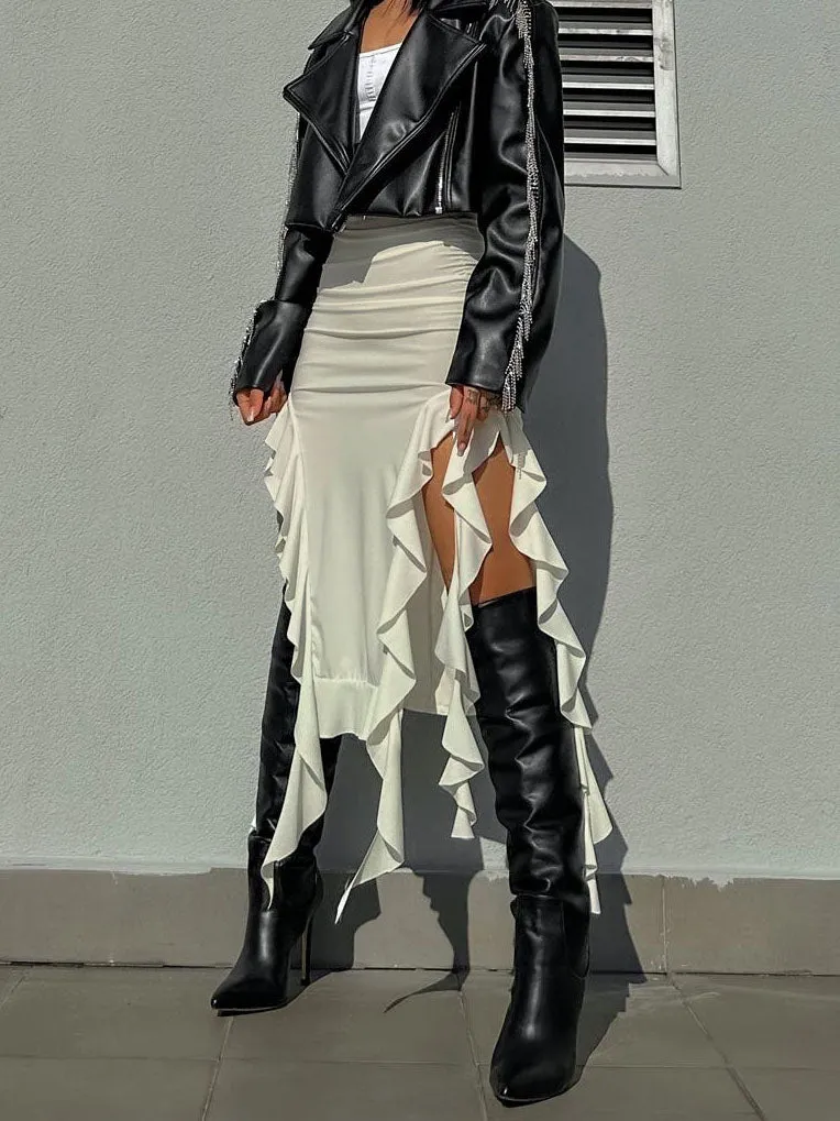 Tassel Ruffled High Waist Boho Skirt - multiple colors