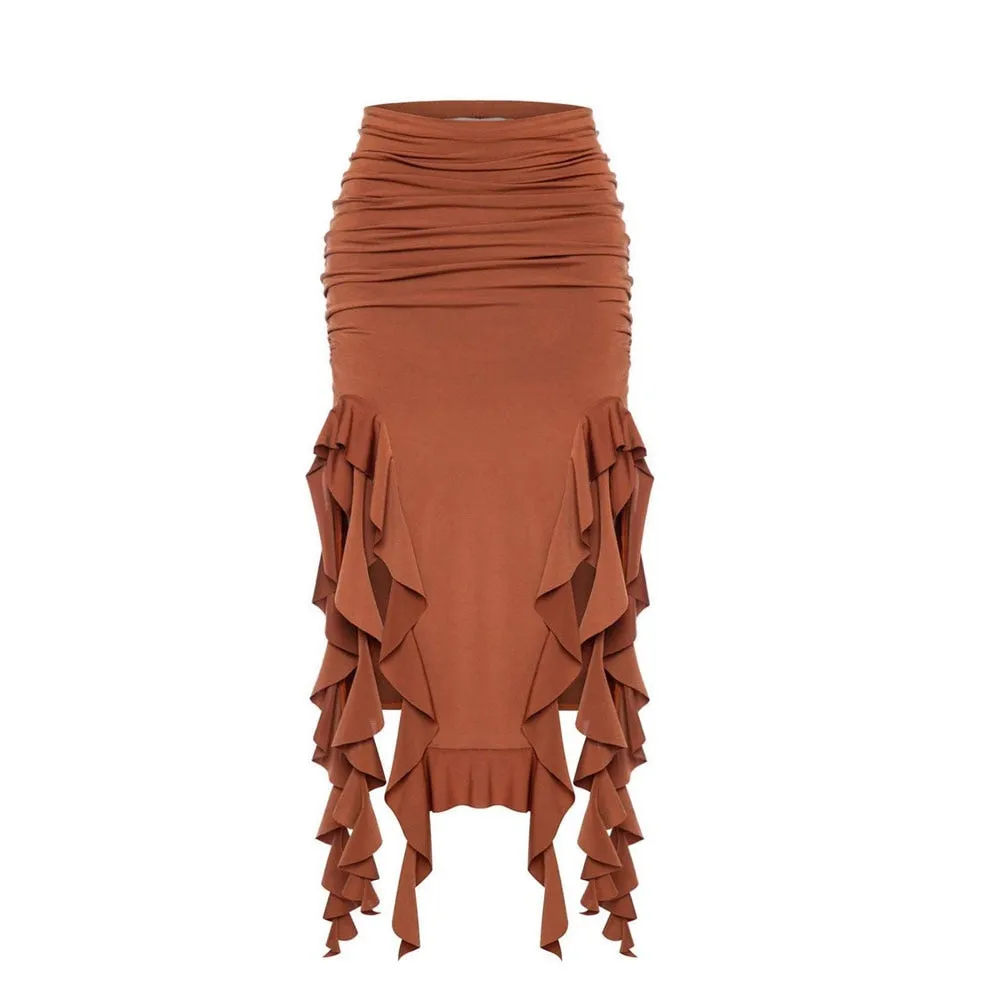 Tassel Ruffled High Waist Boho Skirt - multiple colors