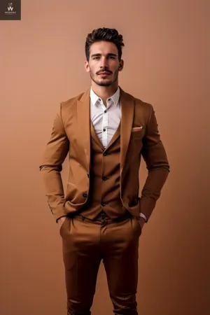 Three-Piece Brown Suit for Men - Custom Made Bespoke Wedding Suit, Tailored Wedding Attire