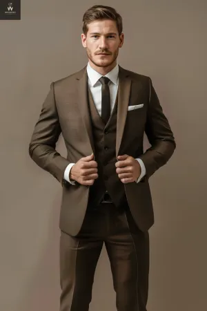 Three-Piece Brown Suit for Men - Custom Made Bespoke Wedding Suit, Tailored Wedding Attire