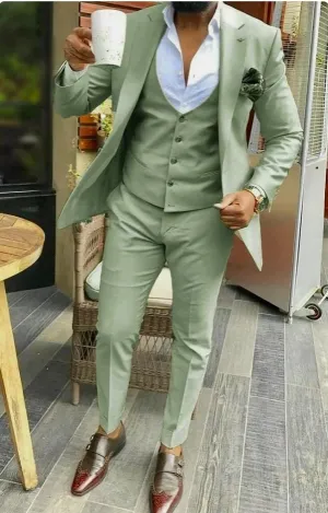 Three-Piece Green Suit for Men - Elegant Green Wedding Attire, Custom Tailored