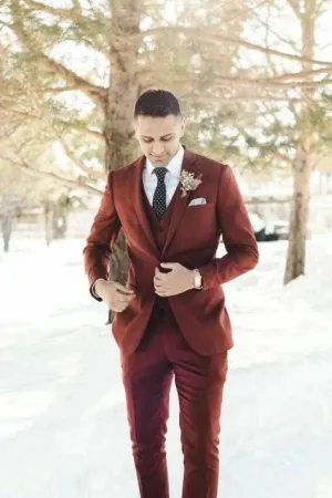 Three-Piece Rust Suit for Men - Vintage Rust Wedding Attire, Custom Tailored