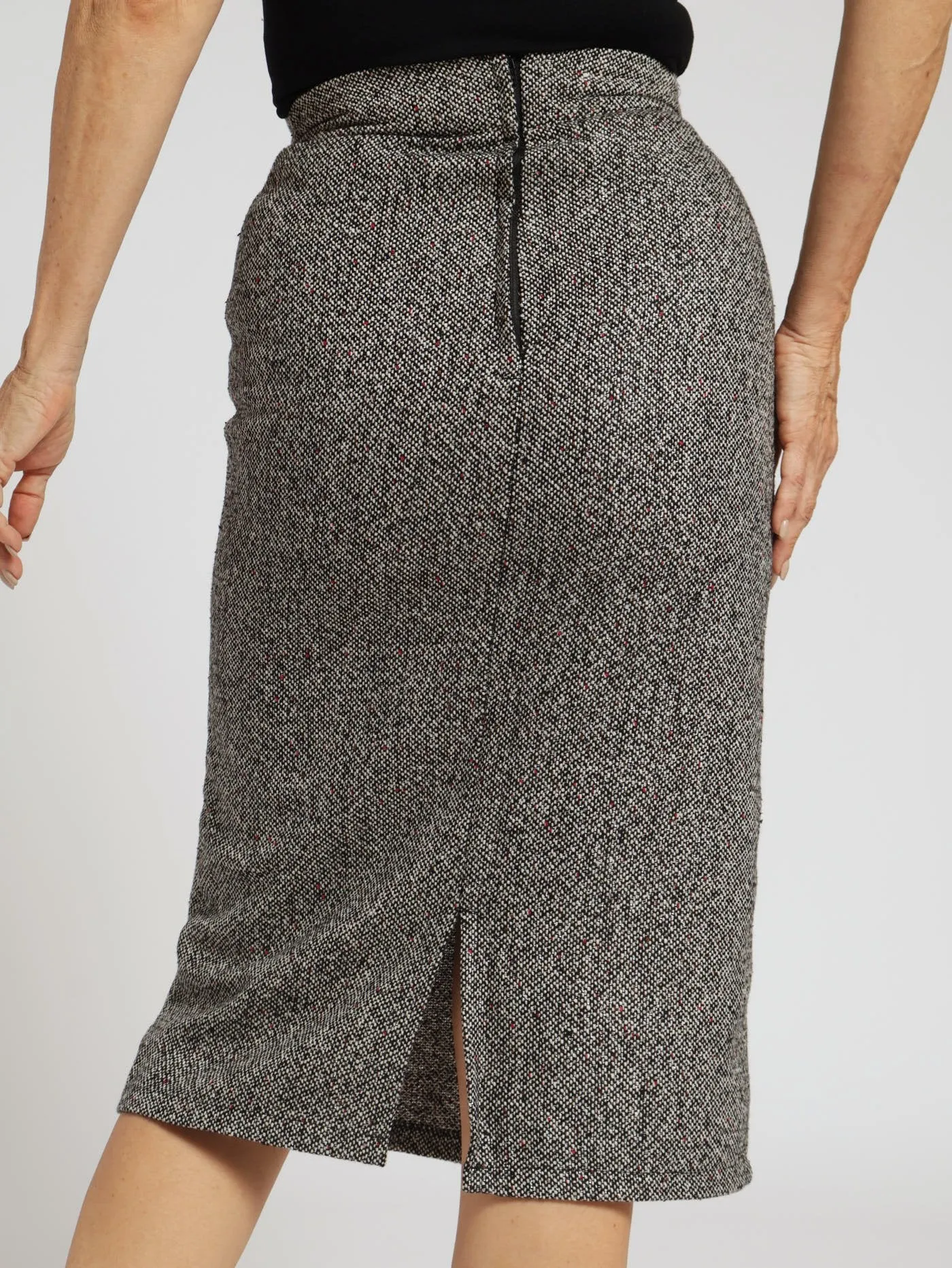 Tweed Pencil Skirt - Black