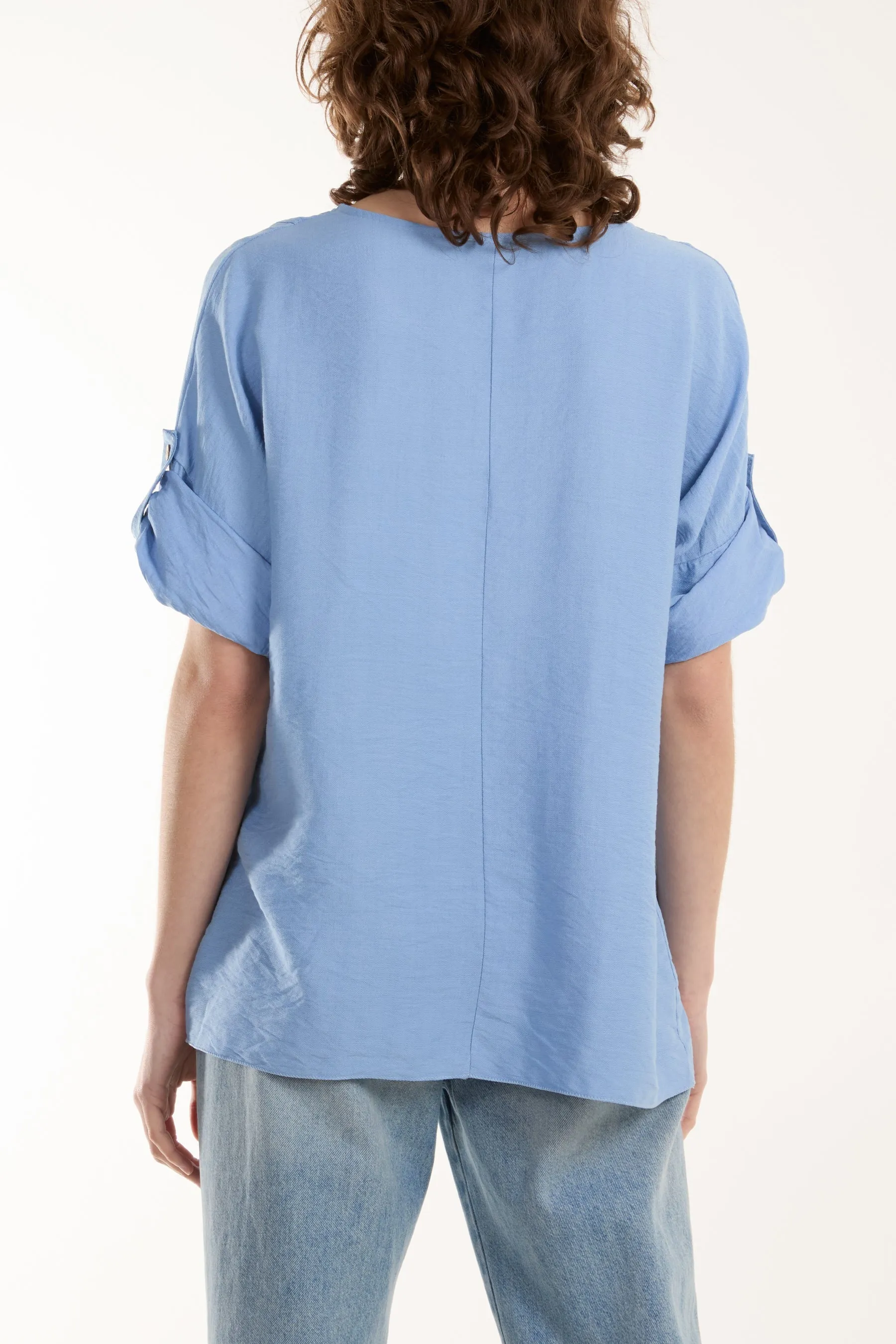 Two Button Front Knot Short Sleeve Top