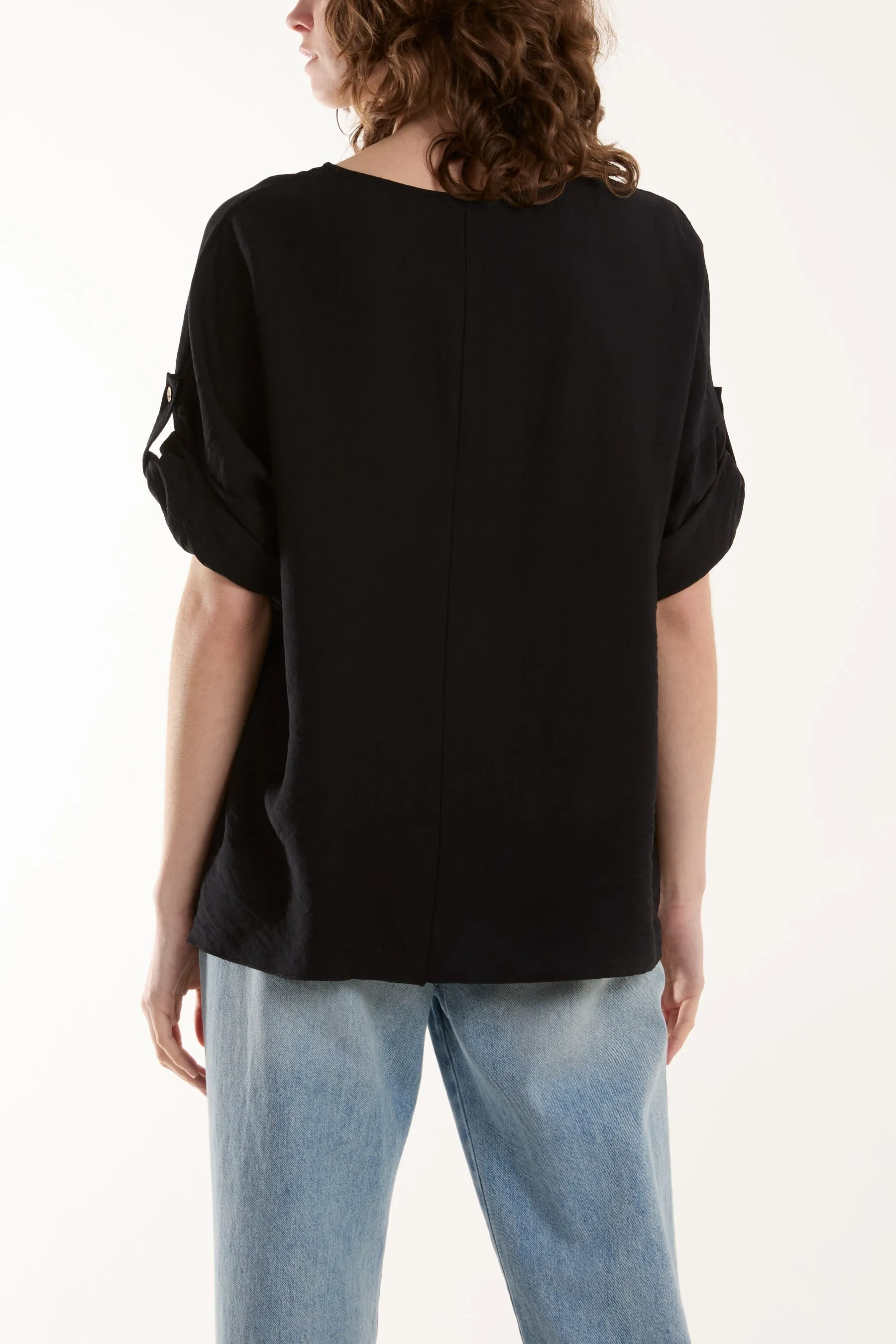 Two Button Front Knot Short Sleeve Top