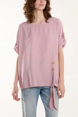 Two Button Front Knot Short Sleeve Top