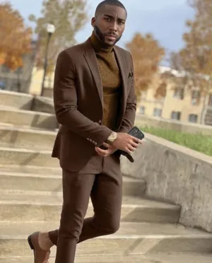 Two-Piece Brown Suit for Men - Elegant Brown Wedding Attire