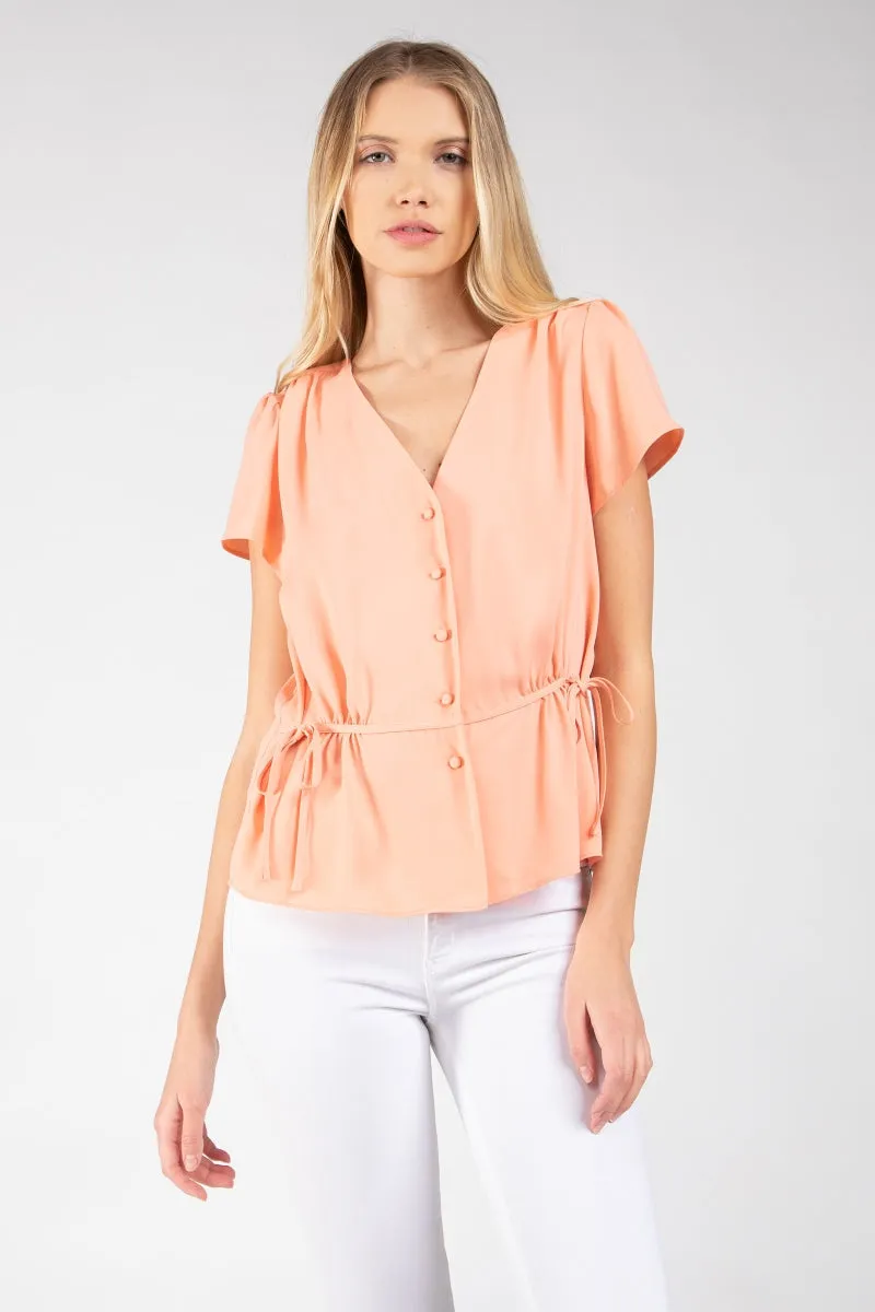 V Neck Button Front Blouse