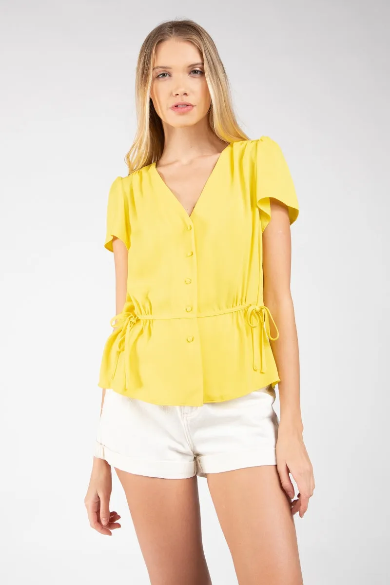 V Neck Button Front Blouse
