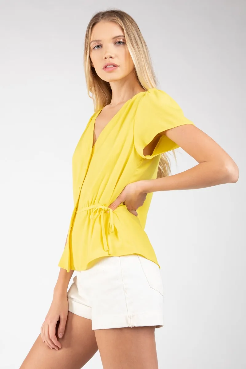 V Neck Button Front Blouse