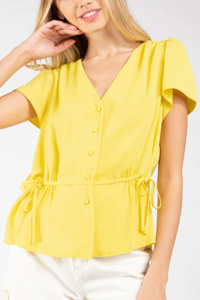 V Neck Button Front Blouse