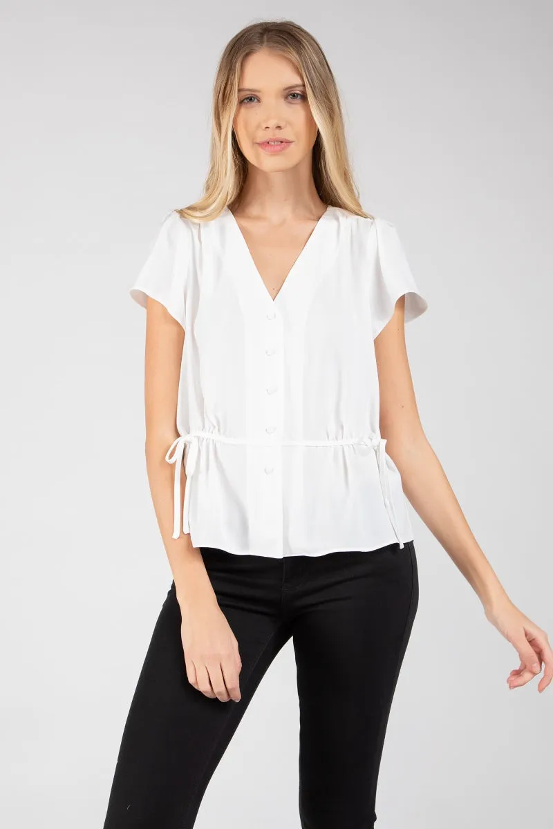 V Neck Button Front Blouse