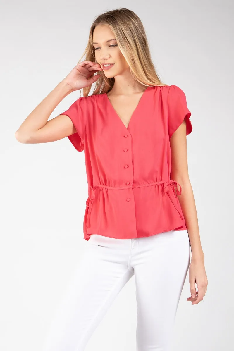 V Neck Button Front Blouse