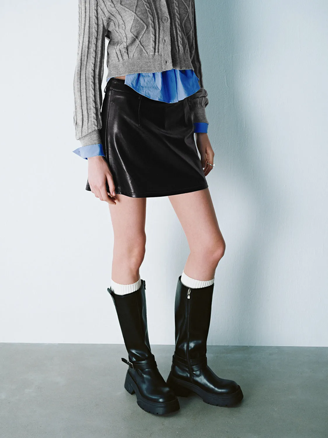 Vegan Leather Mini A-Line Skirt