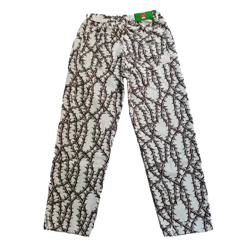 Vegan Suede Double Knee Canvas Pants Thorn Print White