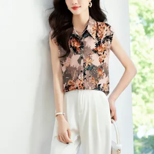 Vintage Ruched Sleeve Silk Blouse in Floral Design